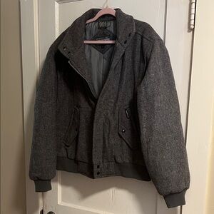 Men's Members Only Marled Gray Wool Y2K Bomber Jacket XL